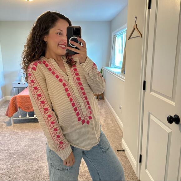 J. Crew Tan Pink Embroidered Linen Tunic Top Small - Picture 3 of 15